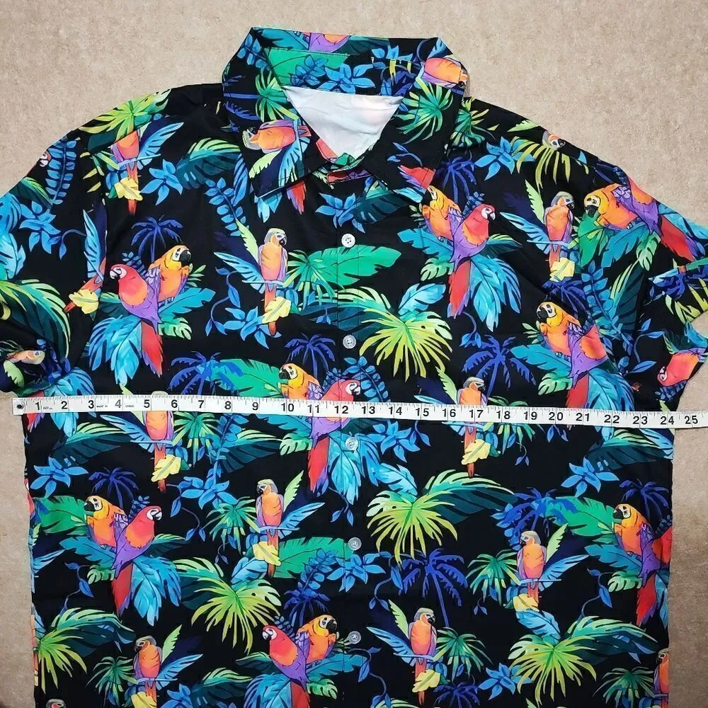 Tropical Vacation Parrot Print Men's Short Sleeve Button Down Shirt #4